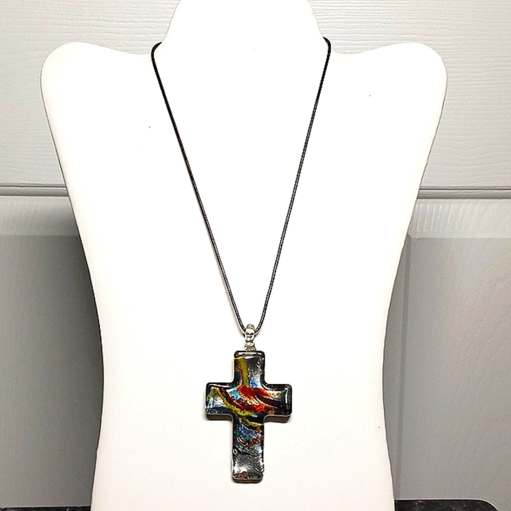 Dichroic Glass Multi-Color Vintage Pendant Necklace